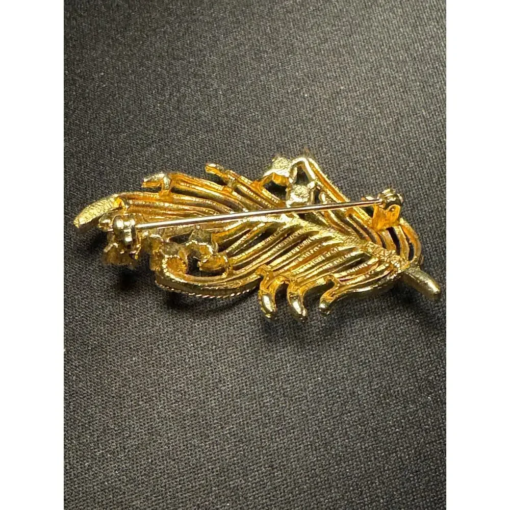 Vintage Lisner Gold Tone AB Feather Brooch